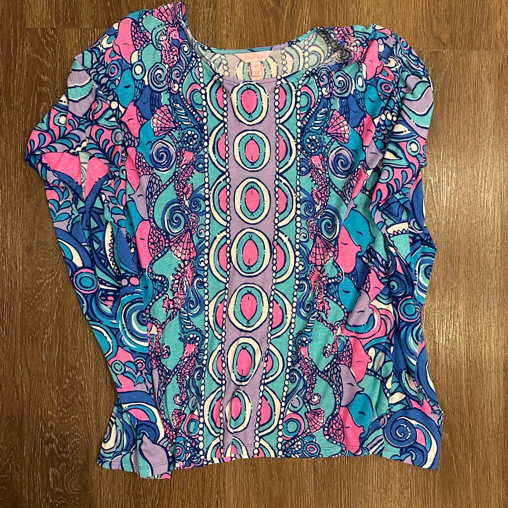 Lilly Pulitzer Blue and Pink Swirl Blouse